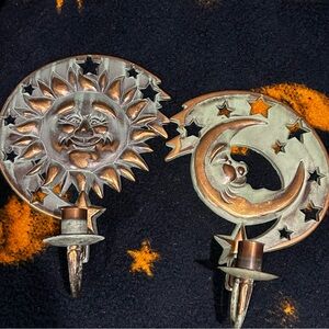 VTG 90s PartyLite Celestial Sun Moon Candle Holders Whimsigoth Witchy Wall Decor